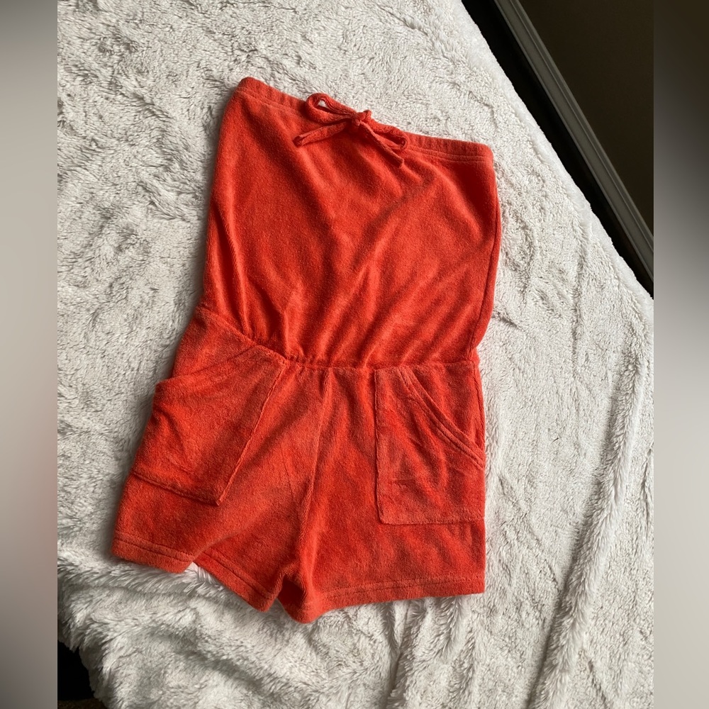 American Apparel Orange Terry Cloth Strapless Romper